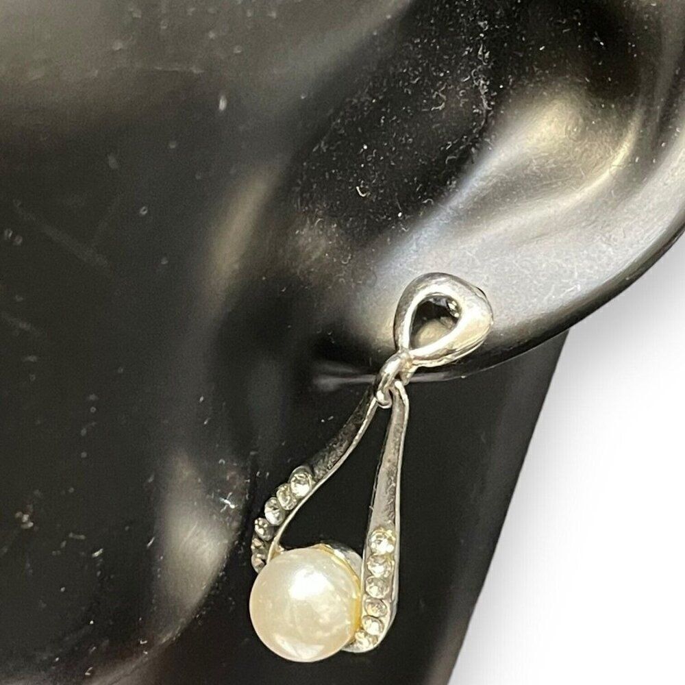 Rhinestones Faux Pearl Dangle Earrings Women's Silver Elegant Formal Feminine